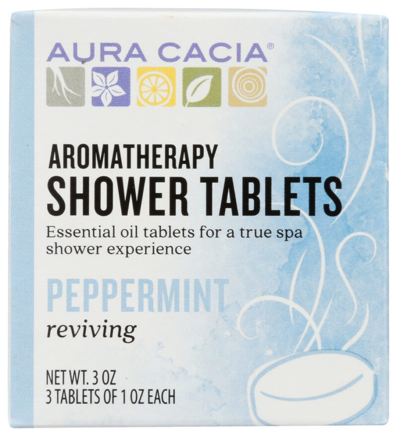 AURA CACIA: Aromatherapy Shower Tablets Reviving Peppermint 3 tablets (1 oz each)