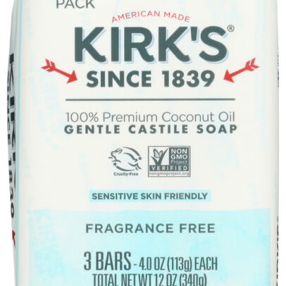 KIRKS: Original Coco Castile Bar Soap Fragrance Free 3x4oz Bars